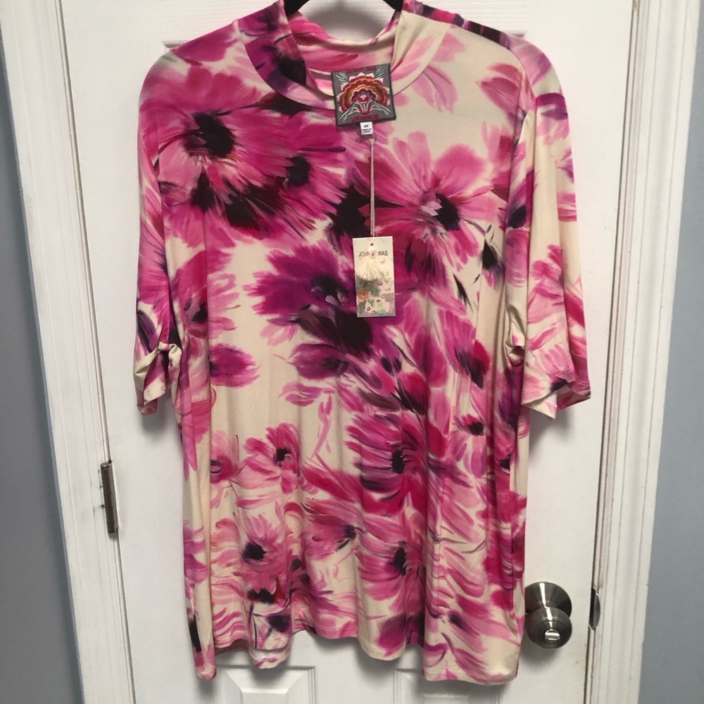 Johnny Was NWT 2X Plus top the Janie favorite mock neck stretchy tee PINK Floral - Picture 2 of 14